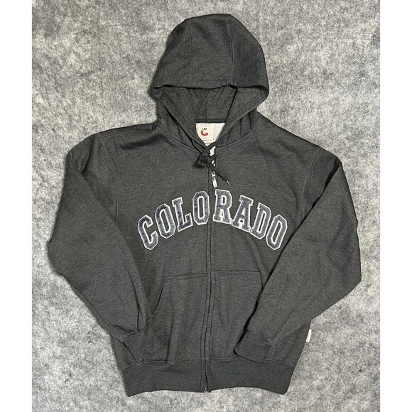 Gogo Fleece COLORADO Spellout Hoodie Men's L Gray Full Zip Sweatshirt Sweater - Picture 1 of 14